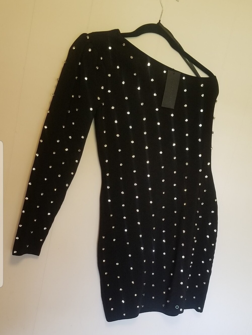 Gianni Bini Black One-Shoulder Diamond Studded Bodycon Dress Womens Size Medium